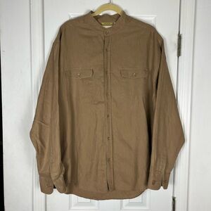 Cubavera Linen Blend Men’s Collarless Button Down Long Sleeve Shirt XL Brown